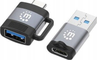 Set adapterësh Manhattan, USB-C në USB-A dhe USB-A në USB-C, 5 Gbps, i zi argjendtë