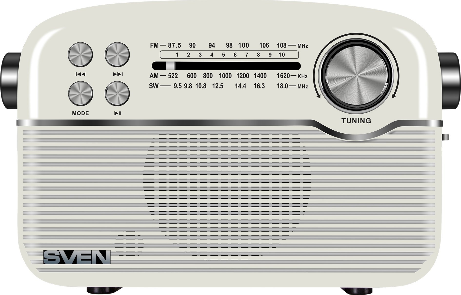 Radio portative Sven SRP-500, FM AM SW, retro, e bardhë