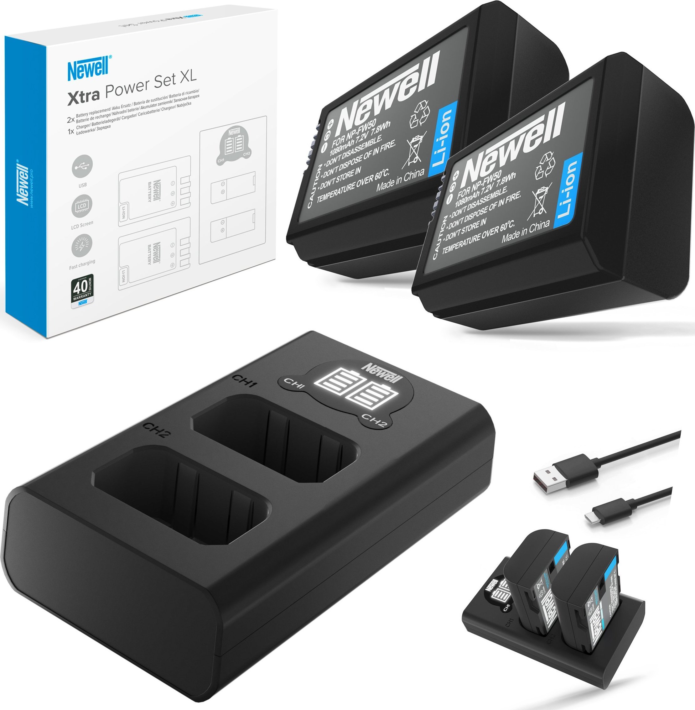 Set bateri me karikues Newell DL-USB-C, 2x NP-FW50, për Sony