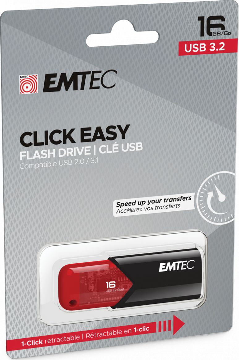 USB Flash Emtec Click Easy, 256GB, USB 3.2 Gen 1, e zezë e kuqe
