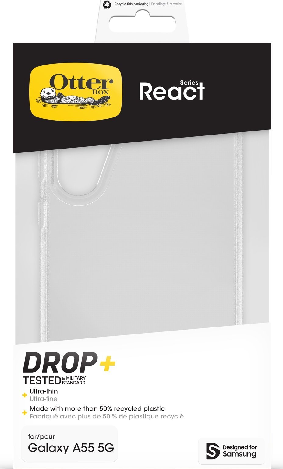 Mbulesë telefoni Otterbox React për Samsung A55, transparente, e tejdukshme