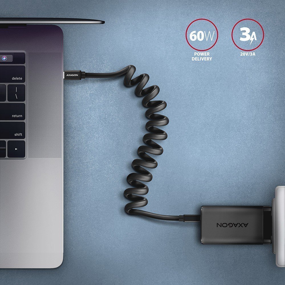 Kabllo USB C në USB C Axagon BUCM-CM20TB, 1.1 m, 60W, e zezë