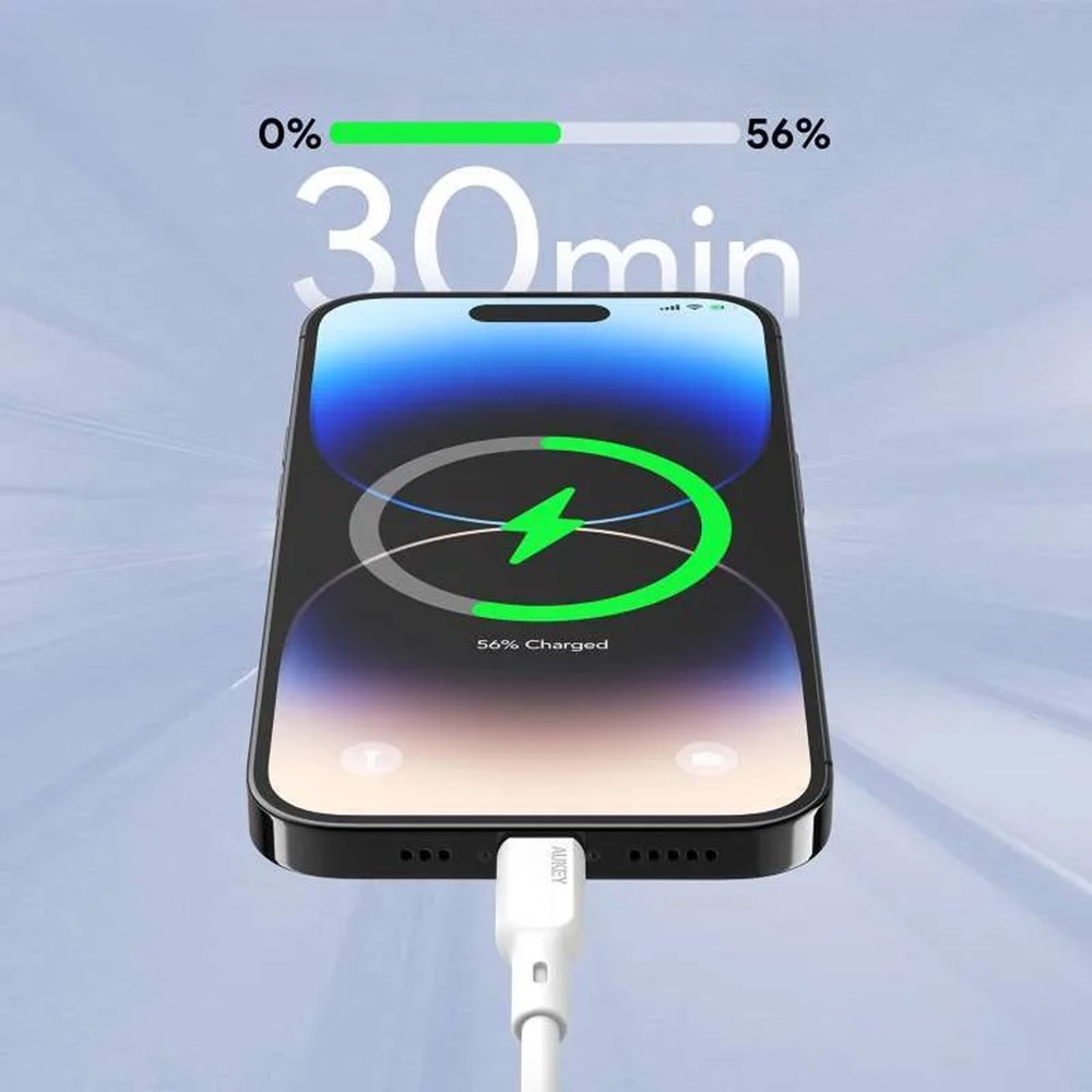 Kabllo Aukey, Lightning / USB C, 1.8 m, e bardhë, e zezë