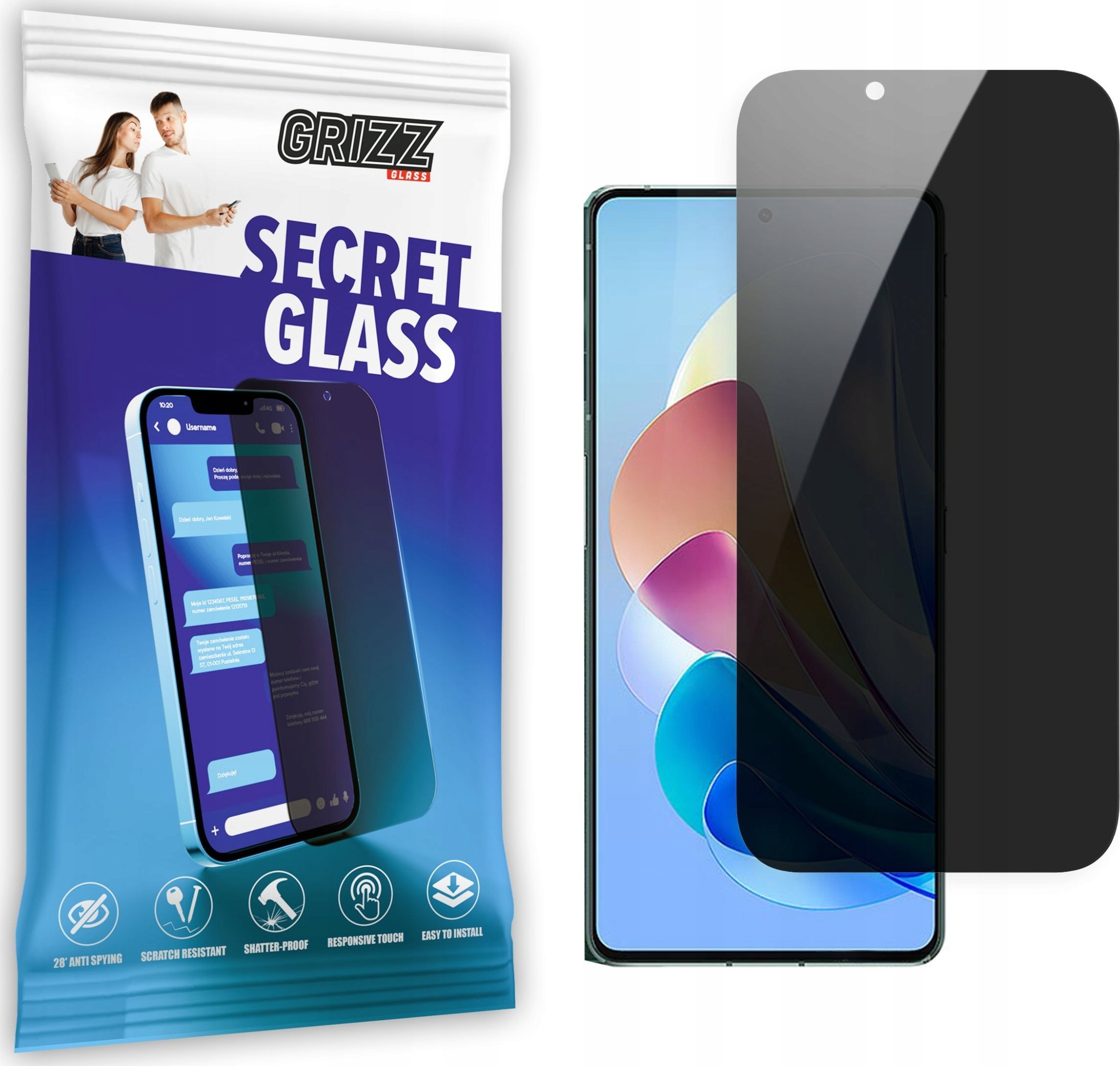Xham mbrojtës privat Grizz SecretGlass për ZTE Nubia Z40S Pro, 9H, transparent