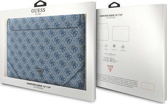 Mbulesë tablet/laptop Guess GUCS14P4TB, 13/14", lëkurë Saffiano, blu 4G Uptown Triangle