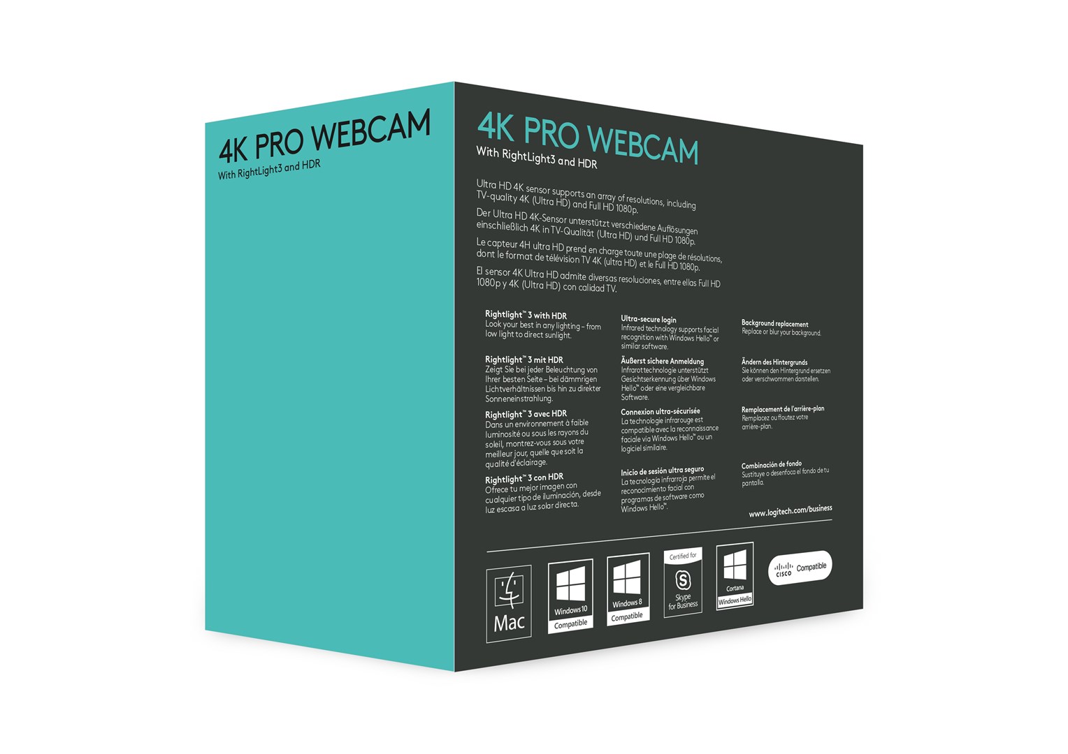 Webcam Logitech Brio, 4K, Windows Hello, e zezë