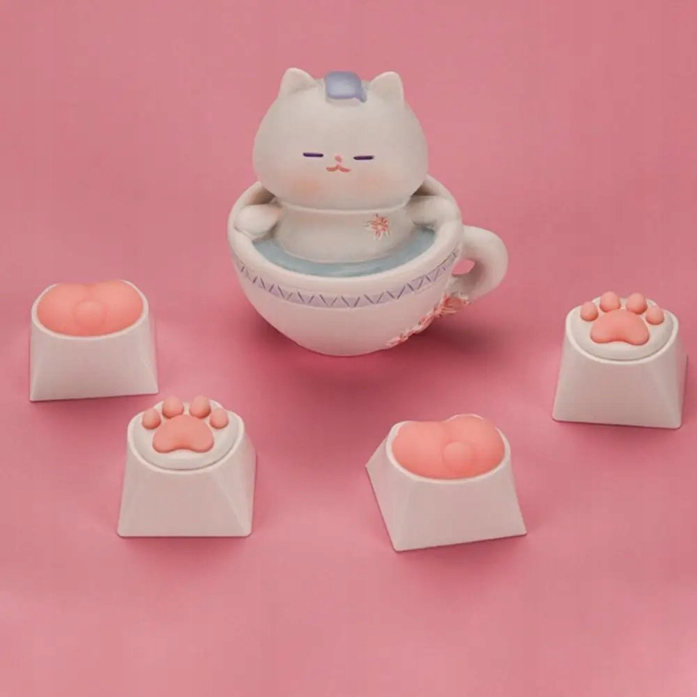 Set keycaps 3D për tastierë, 4 copë, dizajn Cat Paw, shumëngjyrëshe
