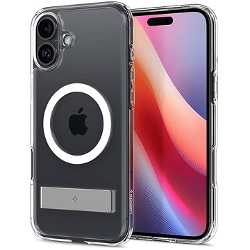 Маска за телефон Спиген Ултра Хибрид С МагСеф за Ајфон 16, транспарентна, со држач