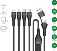 Kabllo karikimi 4smarts 4in1, 1.2m, USB C Lightning Micro USB, e zezë