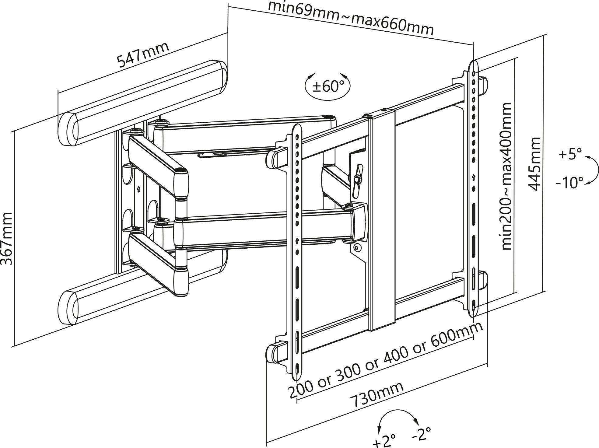 Ѕиден држач за ТВ INLINE Premium, 37-80", алуминиум, бел