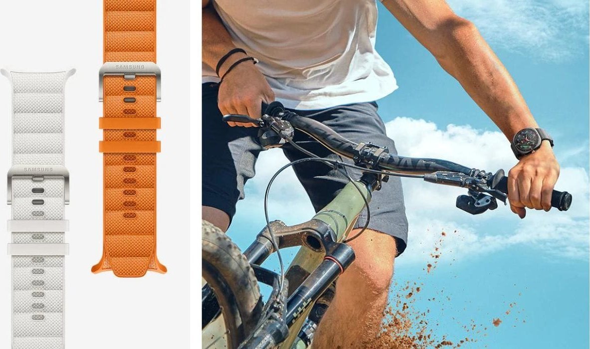 Rripa Samsung PeakForm Band për Galaxy Watch Ultra, pëlhurë sportive, mekanizëm me një klik, portokalli