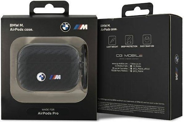 Mbulesë BMW BMAPWMPUCA2 për AirPods Pro, koleksioni Carbon Double Metal Logo, PU, e zezë