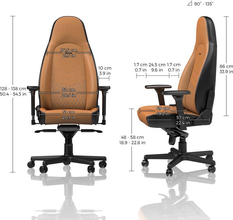 Karrige gaming dhe zyre noblechairs ICON, lëkurë natyrale, cognac e zezë