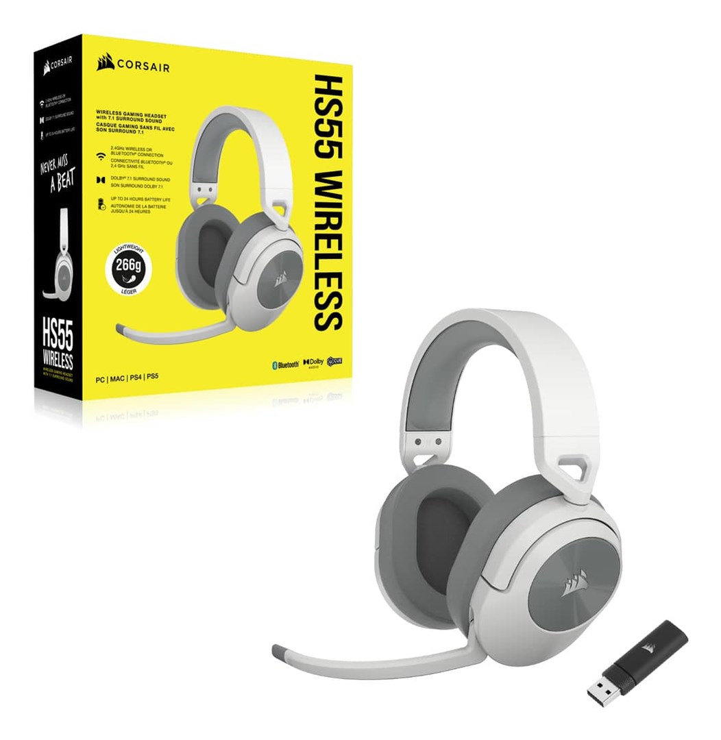 Kufje Corsair HS55 Wireless, Surround 7.1, të bardha