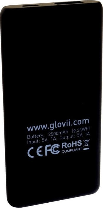 Power bank Glovii P2500G, 2500mAh, për çorape dhe pantofla të ngrohura, i zi