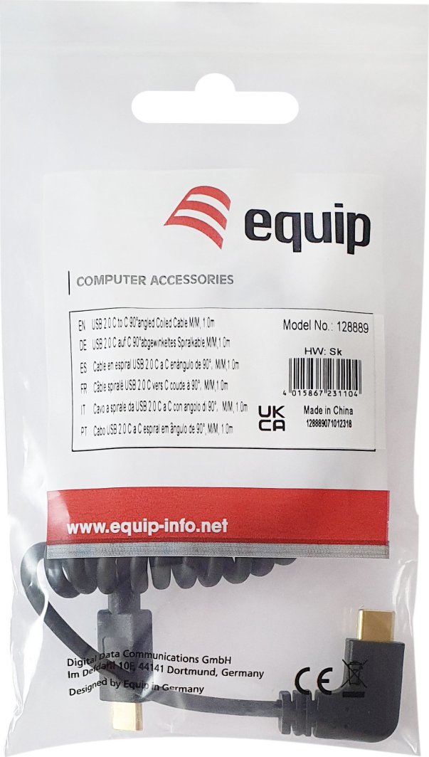 Kabllo USB Equip, USB C në USB C, 2.0, 1m, kënd 90°, spiral