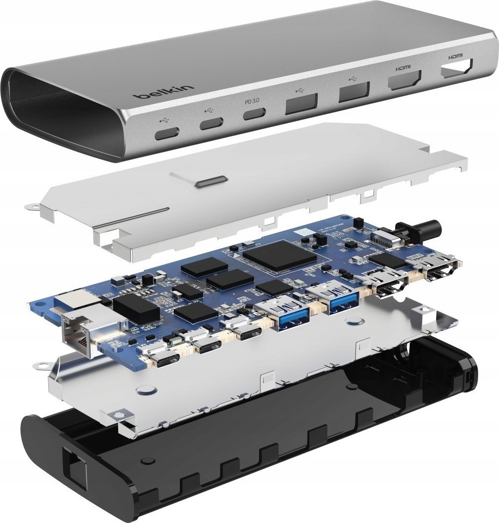 Docking station Belkin INC015BTSGY CZ, USB C, 8 porta, 4K, gri alumini