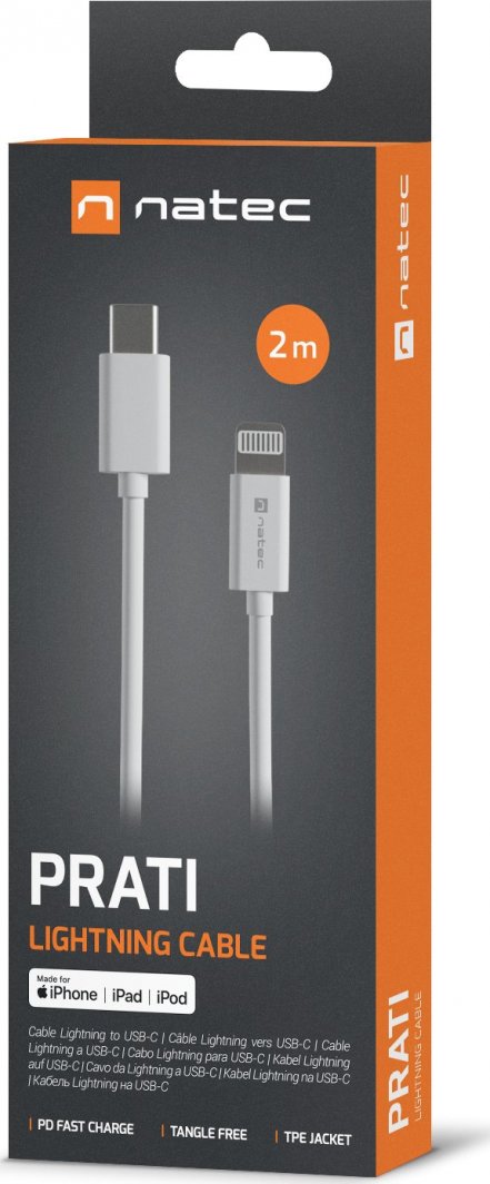 Kабел УСБ Natec NKA-2151, УСБ-Ц во Лајтнинг, 2 m, бел