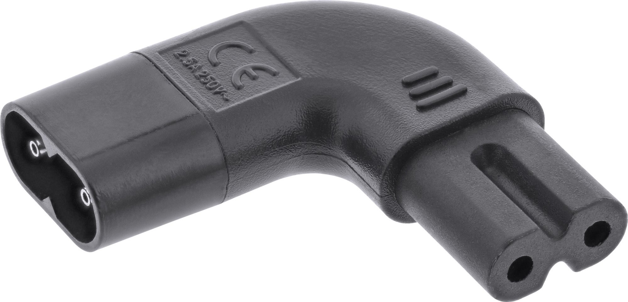 Адаптер за енергија INLINE IEC 60320 C8 во C7, агол 90°, 250V 2.5A, црн