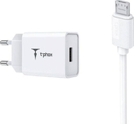 Karikues prizë T-Phox Mini EU, 1x USB A 2.4A, me kabllo Micro USB 1.2m, i bardhë