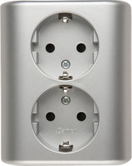 Prizë e dyfishtë murale Kontakt-Simon Simon 54 EGSZ2SPZ/11, 16A 250V, me mbulesa mbrojtëse, e bardhë