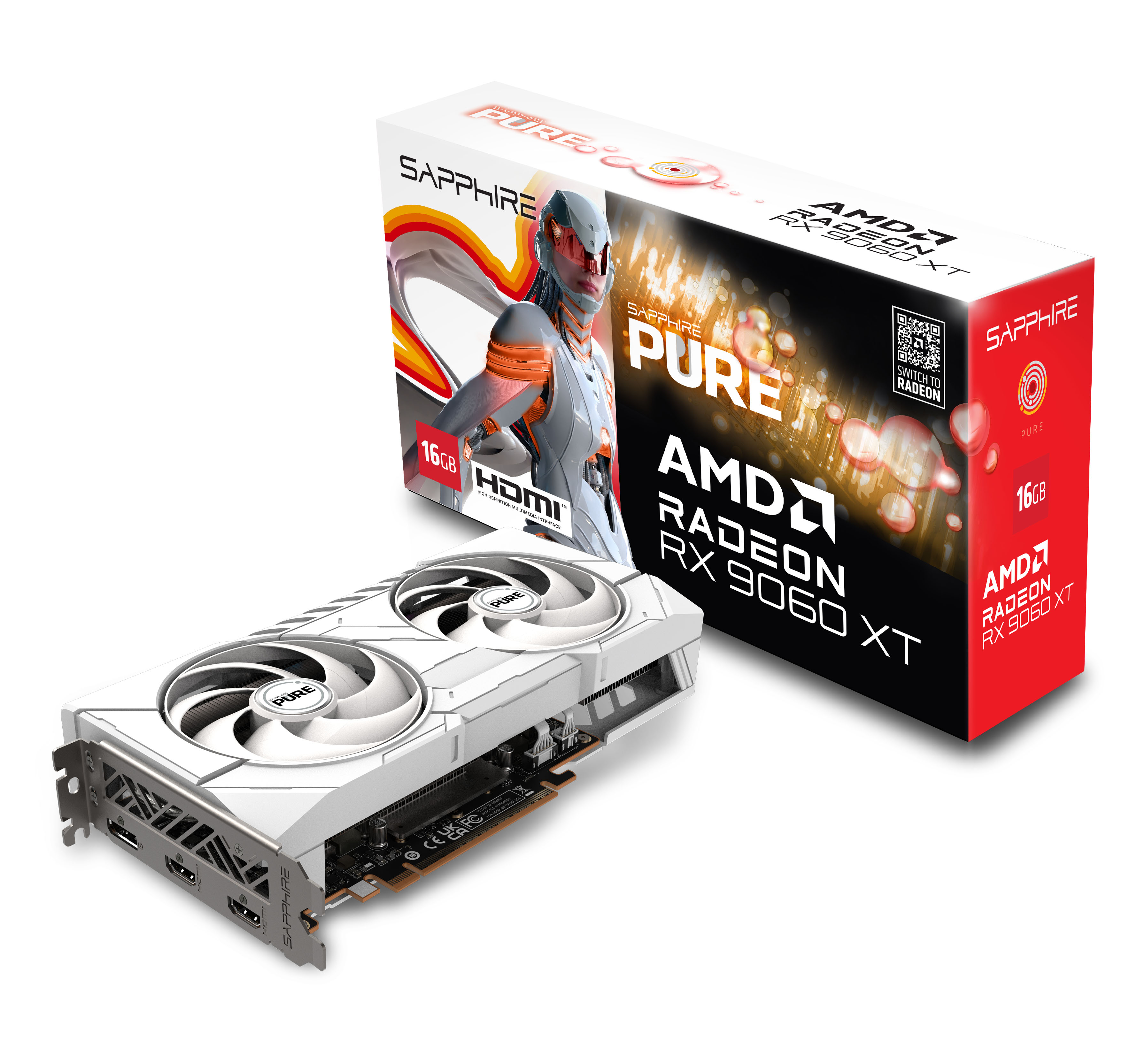 Kartë grafike Sapphire AMD Radeon RX 9060 XT PURE, 16GB GDDR6, ARGB, e bardhë