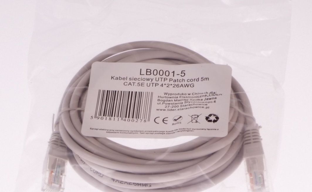 Kabllo rrjeti Libox CAT.5E UTP 4x2x26 AWG, 5m