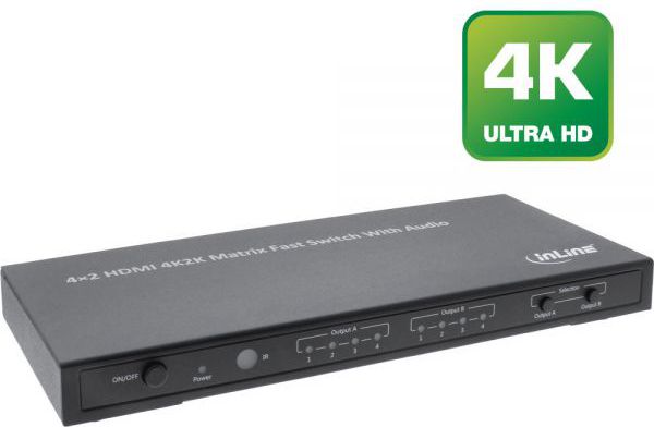 Ndërprerës matriks HDMI InLine, 4 hyrje në 2 dalje, 4K