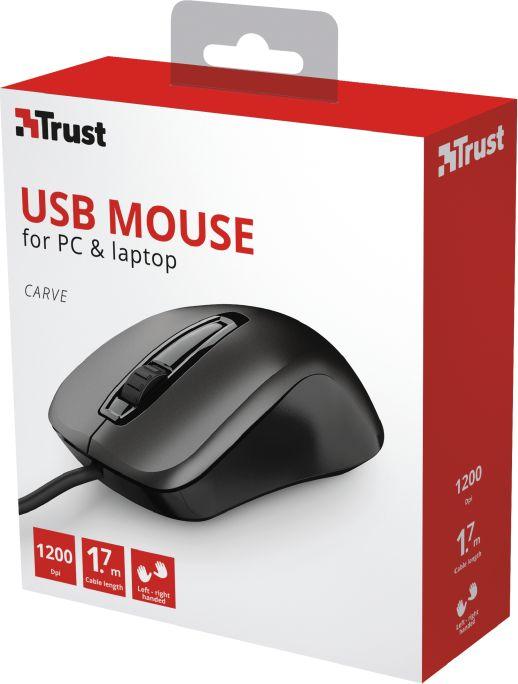 Глушец Trust Carve, со кабел, USB, црна