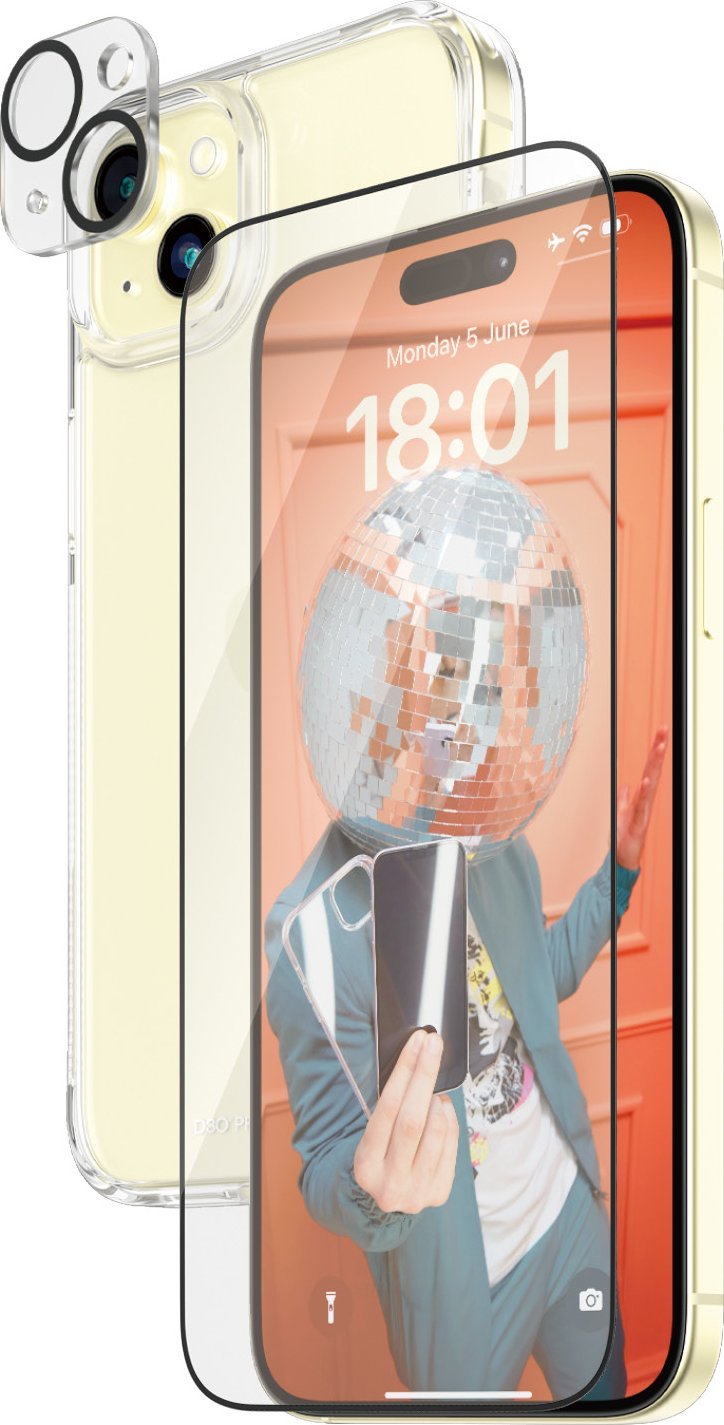 Set mbrojtës PanzerGlass 3 in 1 për iPhone 15 Plus, xham mbrojtës, mbrojtje për pjesën e pasme, transparent