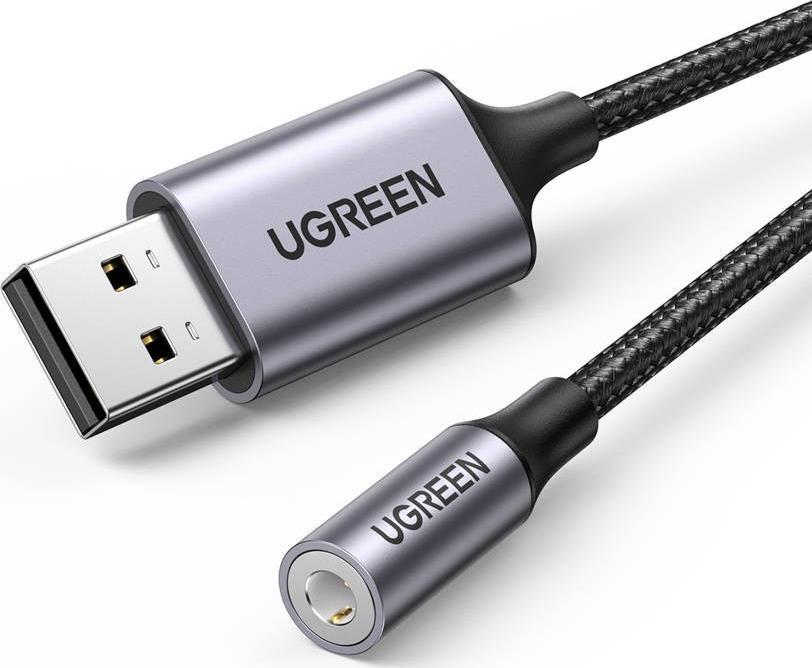 Adapter audio UGREEN CM477, USB në mini Jack 3.5 mm, i zi argjendtë