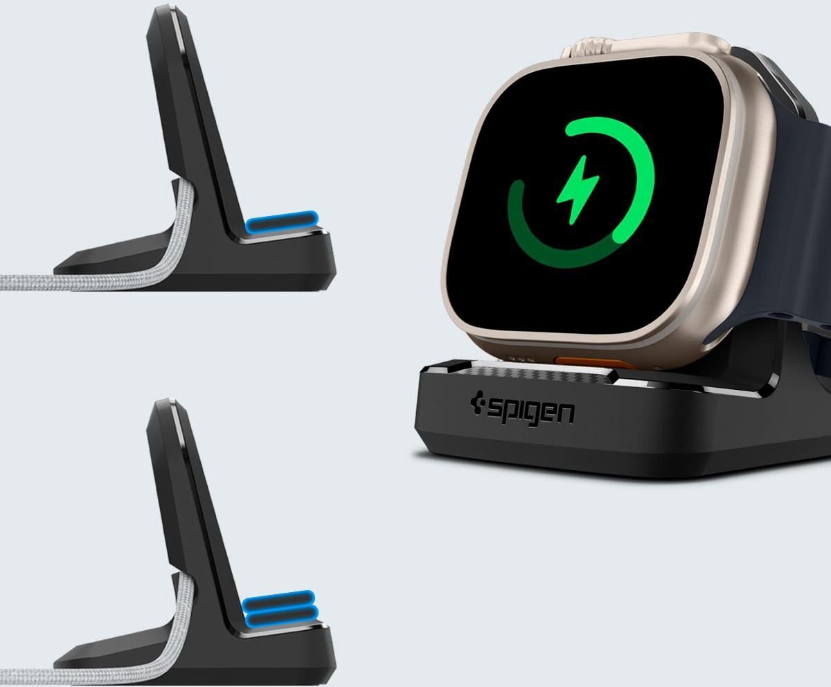 Mbajtëse karikuesi Spigen Rugged Armor Stand për Apple Watch, TPU i qëndrueshëm, e bardhë
