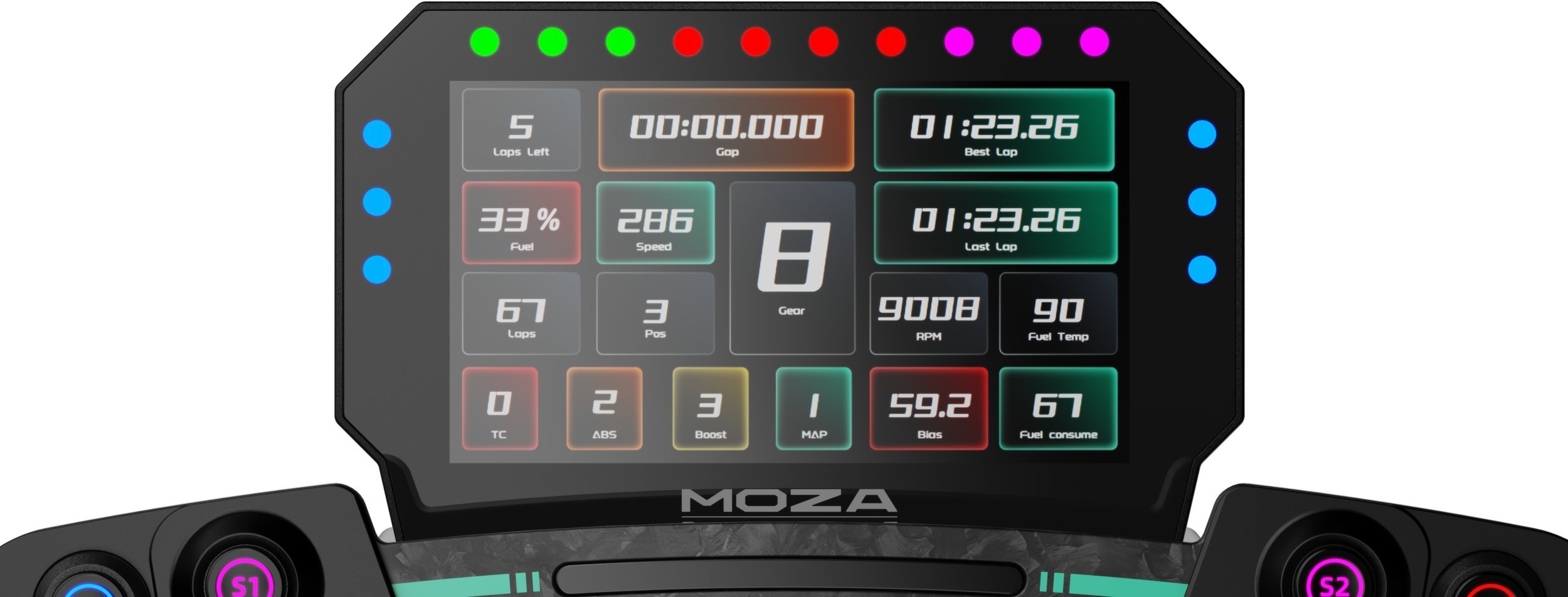 Ekran digjital MOZA Racing CM2 Racing Dash, 5", RGB LED, i zi