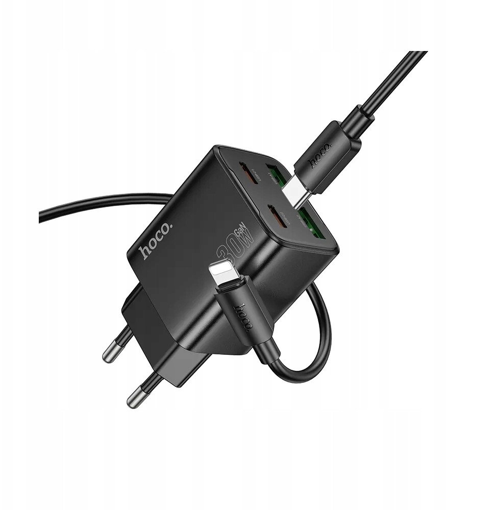 Karikues mural Hoco N56, 30W, 4 porta USB, me kabllo Lightning, i zi