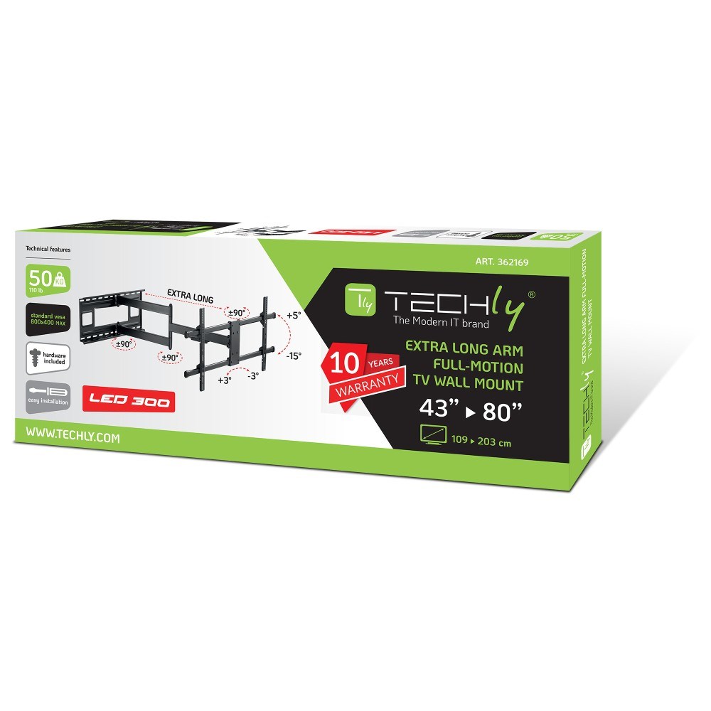 Mbajtëse muri për TV Techly, 43-80", e zezë