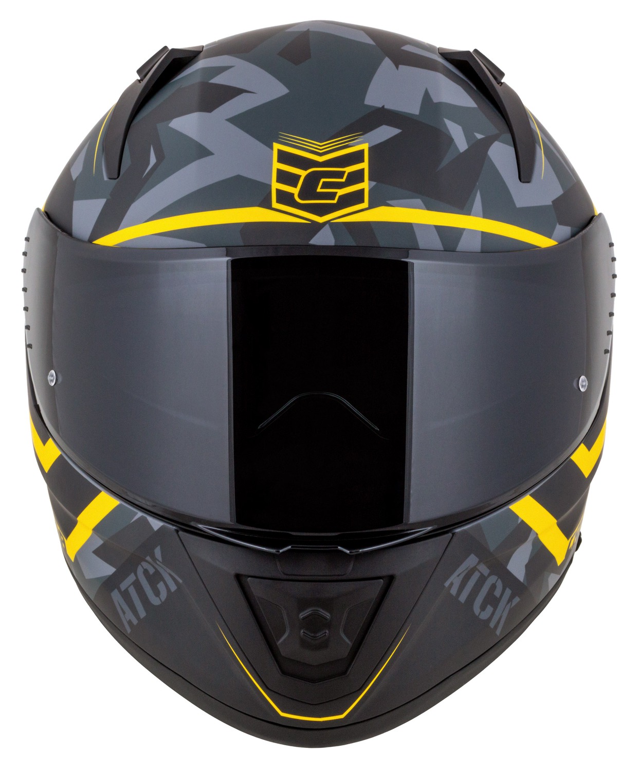 Кацига мото CASSIDA Aero ATCK, интегрална, поликарбонат, сива камуфлажа црна жолта неон