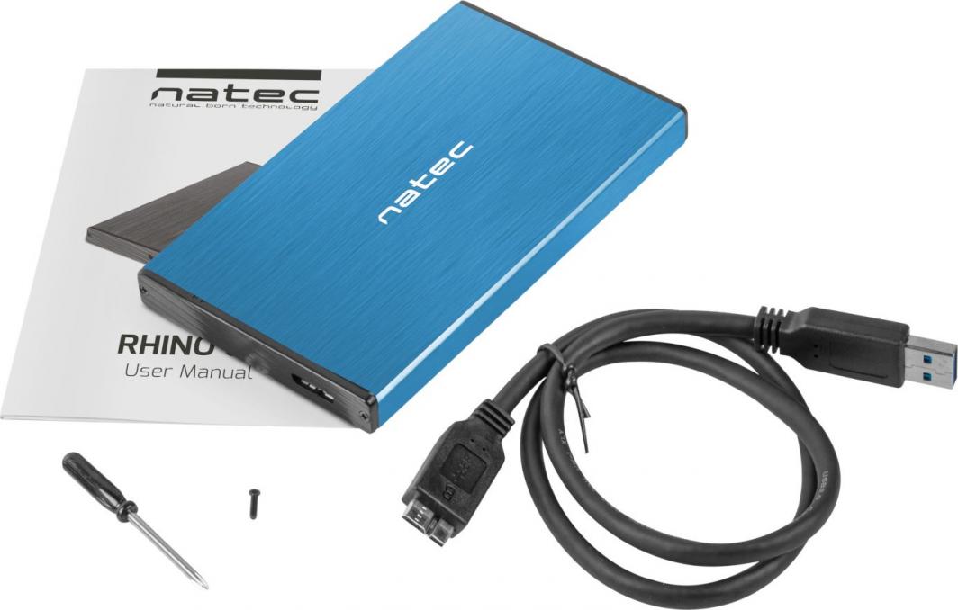 Kornizë Natec RHINO GO SATA, USB 3.0, 2.5", e kaltër