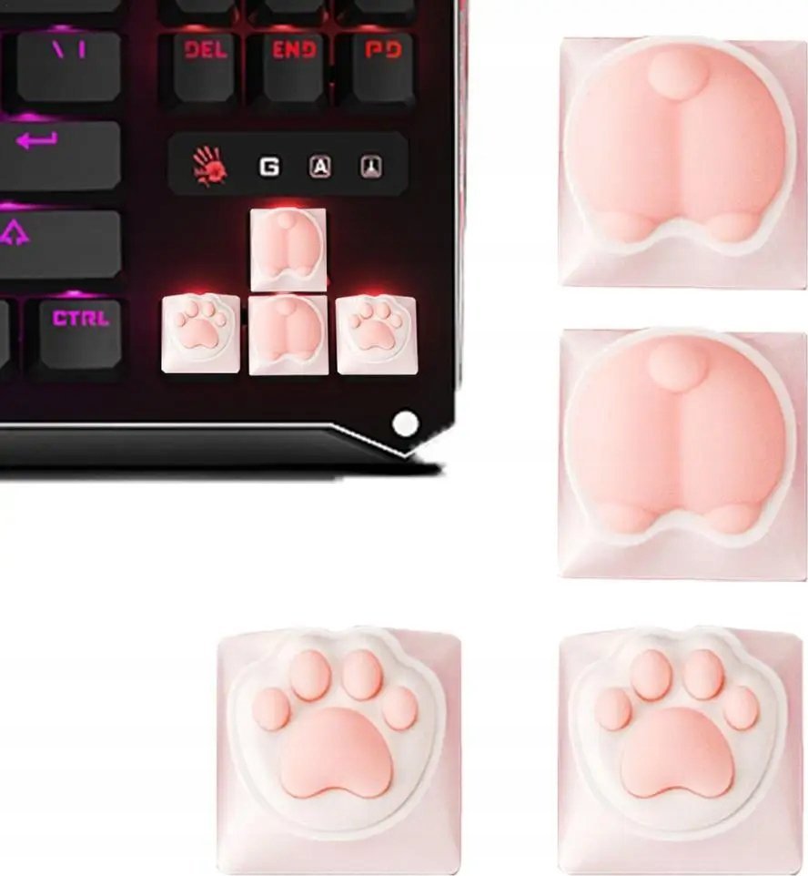 Set keycaps 3D për tastierë, 4 copë, dizajn Cat Paw, shumëngjyrëshe