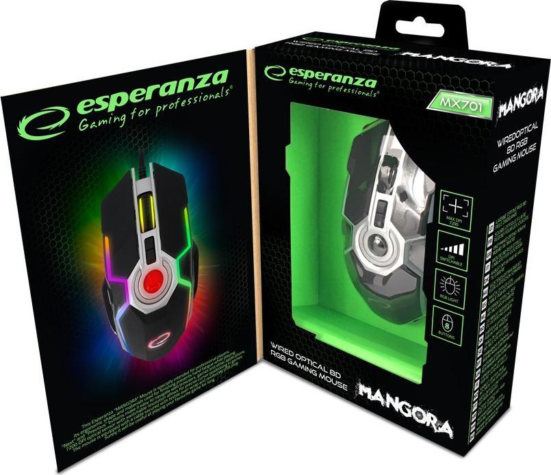 Maus gaming Esperanza EGM701, 7200 DPI, 8 butona, me drita RGB, i zi