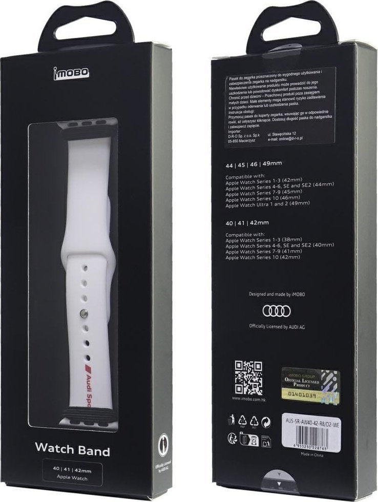 Ремче за часовник Audi Sport силикон, за часовник на јаболко 40 41 42mm, црвено лого, бело