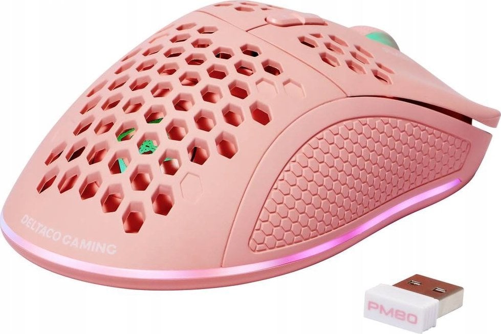 Maus gaming Deltaco Gaming PM80, wireless dhe me kabllo, 64000 DPI, ndriçim RGB, rozë