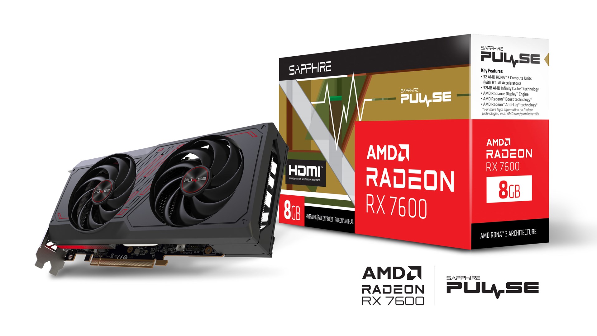 Kartë grafike Sapphire PULSE Gaming AMD Radeon RX 7600 Gaming, OC, 8 GB GDDR6