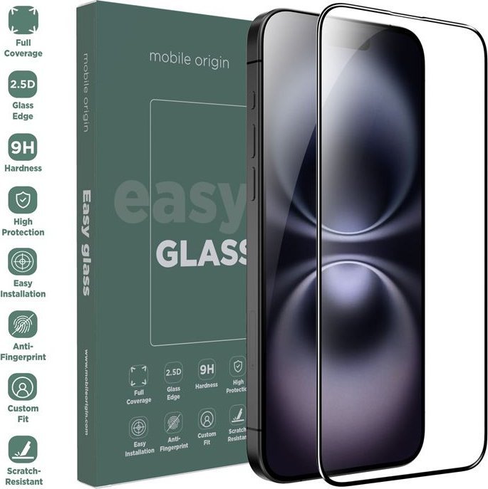 Заштитно стакло Mobile Origin EasyGlass за iPhone 15 Plus и 16 Plus, Double Strong, транспарентно