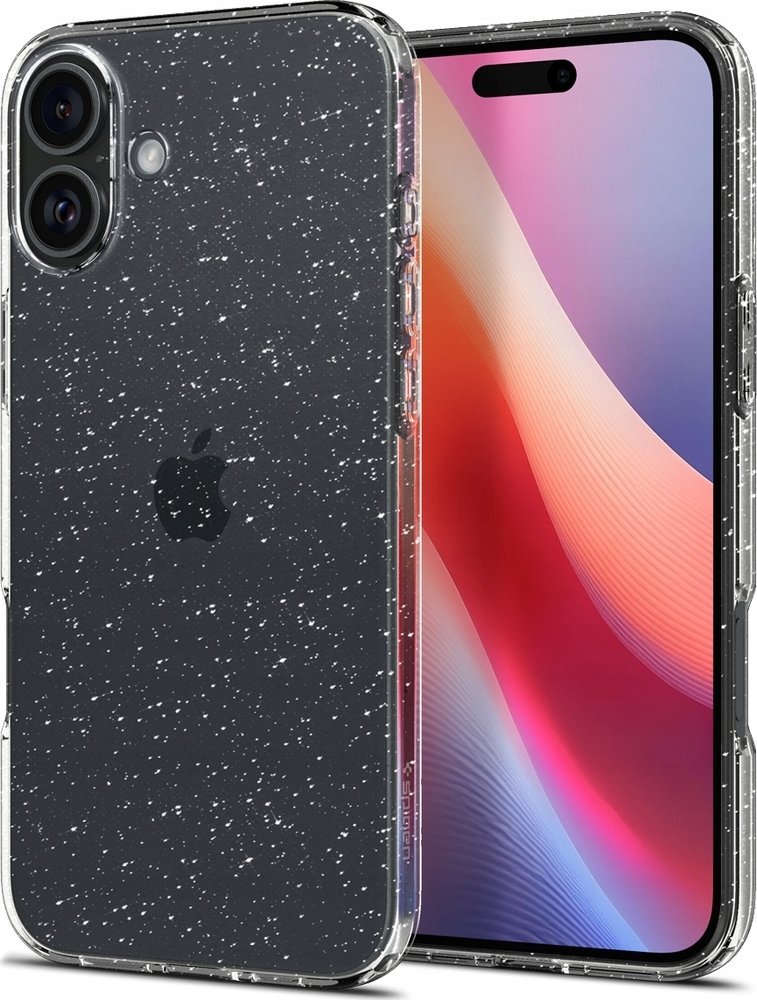 Футрола за телефон Spigen Liquid Crystal Glitter за iPhone 16 Plus, флексибилен TPU, компатибилна со безжично полнење, проѕирна со сјај