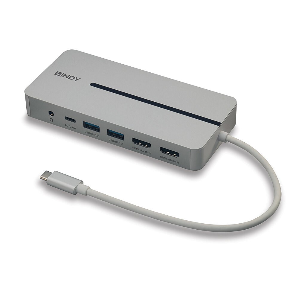Stacion lidhës Lindy DST-Mx Duo USB-C, 4K, 100W, i argjendtë