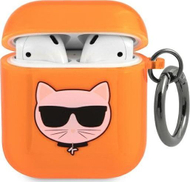 Mbulesë mbrojtëse Karl Lagerfeld KLA2UCHFO Choupette për AirPods 1/2, TPU, me kapëse, portokalli fluo