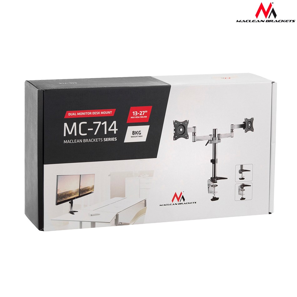 Mbajtëse tavoline për dy monitorë Maclean MC-714, 13-27", 8kg, e zezë