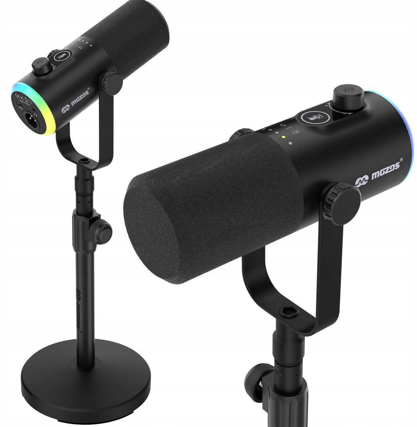 Mikrofon dinamik Mozos GM-ONE-BK, USB C dhe XLR, RGB LED, i zi