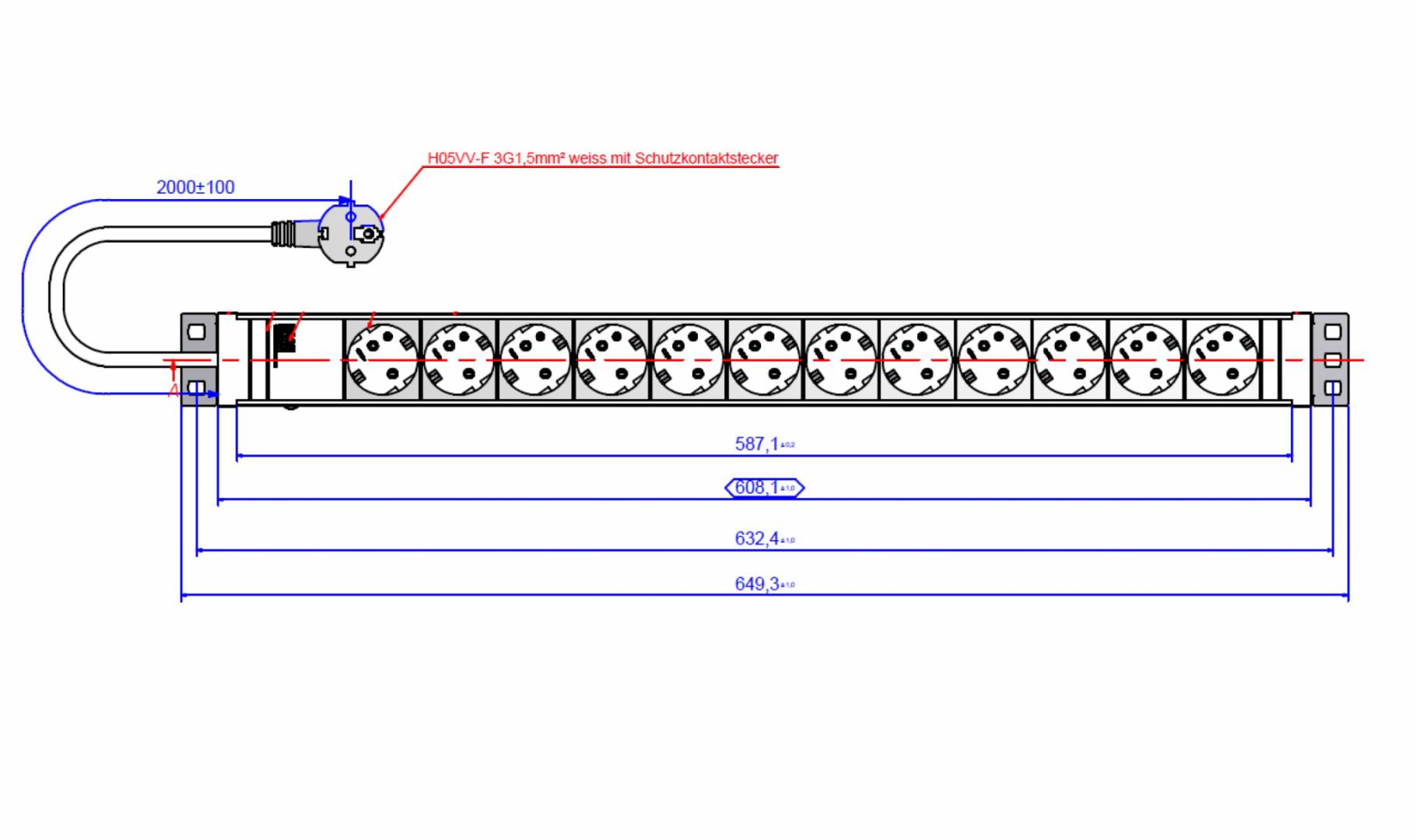 Zgjatës energjie rack Bachmann BlueNet Metered, 8x IEC C13, 1U, 19"