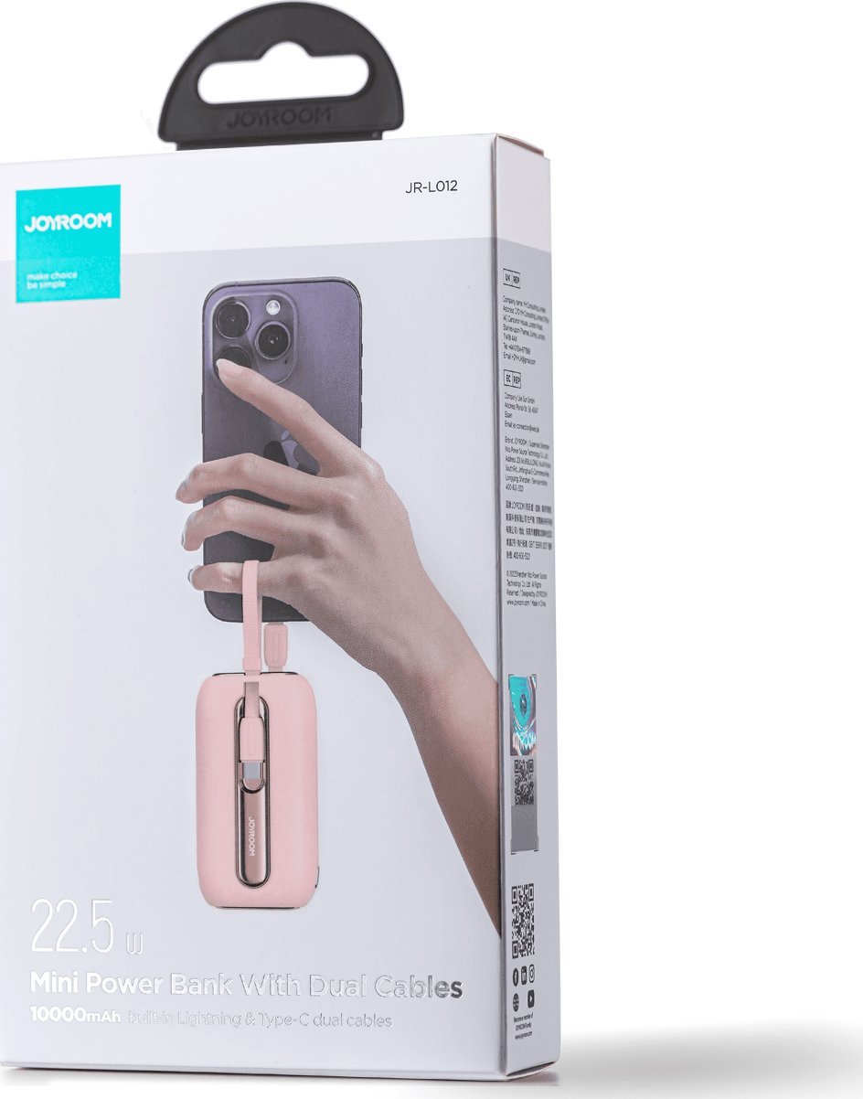 Karikues portativ Joyroom Colorful, 10000mAh, 22.5W, 2 kabllo, rozë